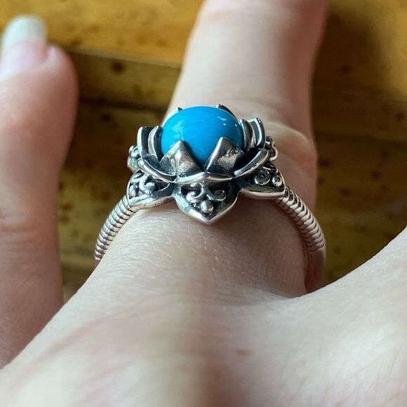Sleeping Beauty Turquoise Sterling Silver Lotus Ring - Picture 2 of 8